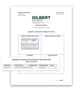 Generated submittal cover page and table of contents