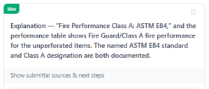 Remy Met requirement explanation for ASTM E84 Class A fire performance