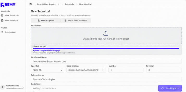 Upload a submittal PDF manually
